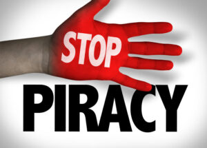 Red hand with Stop Piracy concept